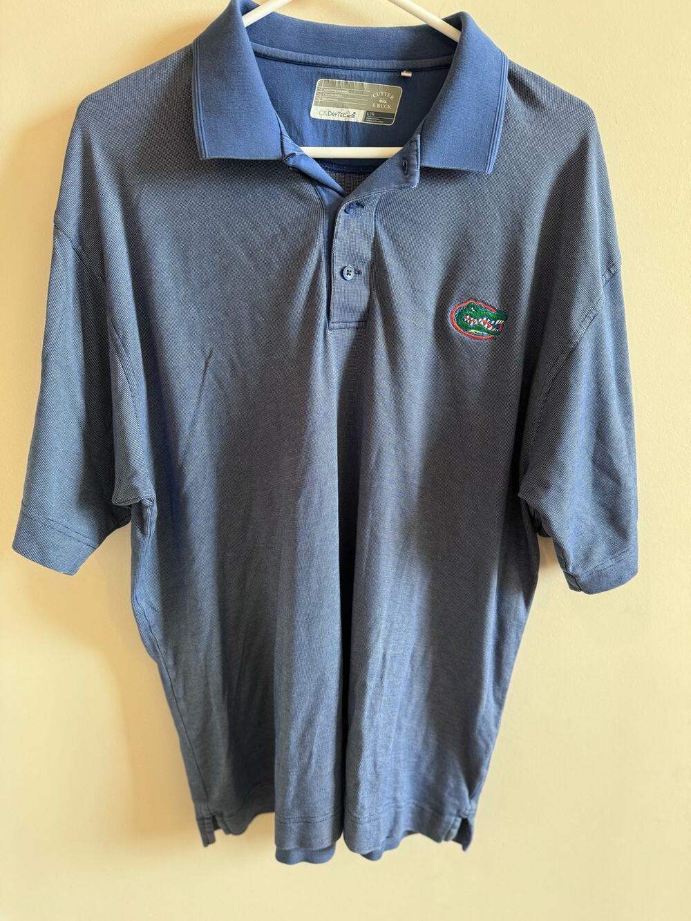 Florida Gators Cutter and Buck Mens Large Navy Polo Golf Shirt Logo DryTec NCAA